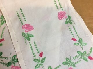 Vintage Dresser Scarf Or Table Runner,  Embroidered Roses,  Flowers,  Leaves 4