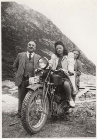 Vintage Photo Snapshot Women Sitting On Motorcycle 1940s - 50s