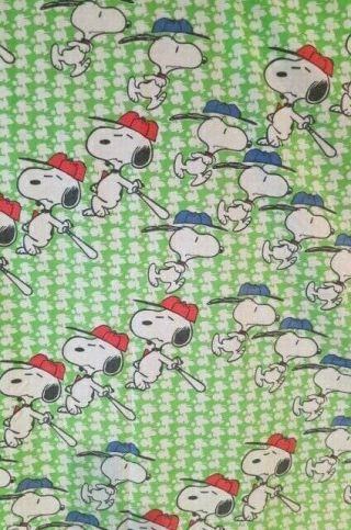 Adorable Vtg Snoopy Peanuts Baseball Sports Theme Twin Flat Sheet