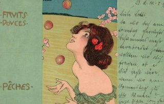 Vintage - Raphael Kirchner Art Postcard " Woman - Peaches "