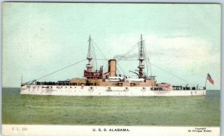 Vintage U.  S.  Navy Ship Postcard " U.  S.  S.  Alabama " Battleship - E.  Muller C1910s
