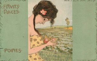 Vintage - Raphael Kirchner Art Postcard " Woman - Pears "