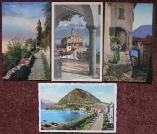 4x Locarno & Lago Lake Lugano Vintage Postcard Swiss Suisse Switzerland