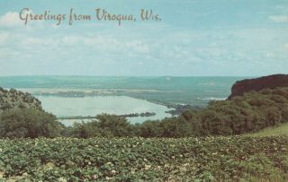 Wisconsin Postcard - " Greetings From Viroqua " /pool & Dam On Mississippi River/