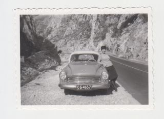 Pretty Lady Woman Pose To Old Car Vintage Orig Photo (14940)