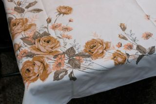 Vintage Cotton Kitchen Tablecloth 52x64 Earthy Colors Roses Daisies