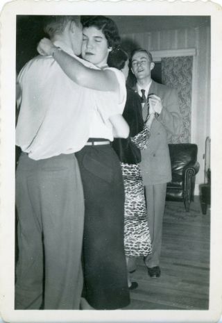 Vintage B/w Photo Of Two Couples Slow Dancing With Their Eyes Closed