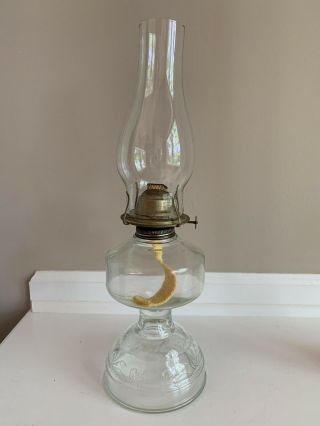 Vintage Clear Glass Kerosene Hurricane Lamp Embossed 16”