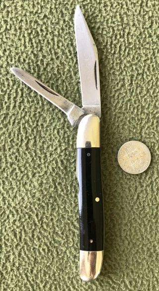 Rare Cattaraugus Pocket Knife Ebony Wood Handle Serpentine 2 Blade Pen & Clip