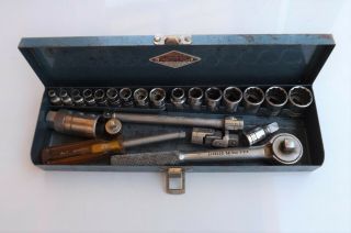Vintage Sk Wayne 23 Piece Tool Set In Blue Box 3/8 " And 1/4 " Drive