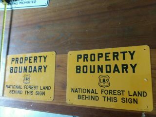 Two Vintage Retired U.  S.  Forest Service Property Boundary National Forest.  Metal