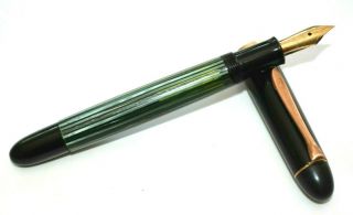 Vintage Pelikan 140 Green Striped Fountain Pen,  Ef - Extra Fine 14c Gold Nib,