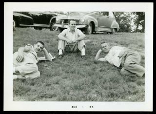 Vintage Photo Handsome Men Laying In Grass Pals Altoona,  Pa | Gay Interest 1955