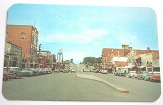 Vintage Color Post Card Business District Looking West Riverton Wyoming