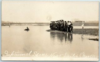 Vintage Oklahoma Rppc Real Photo Postcard " Baptismal Scene Near Shiloh Church "