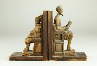 Carved Wood Bookends Of Seated Men