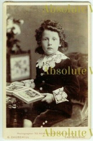 Old Cabinet Photo Boy With Crochet Collar Holding A Photo Album Eastbourne 1880s
