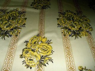 Vintage Mid Century Lime Greens Square 54 X 47 " Cabbage Roses Print Tablecloth