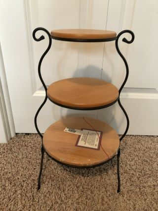 Longaberger Wrought Iron Mixing Bowl Stand - With Wood Shelves