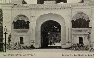 India Postcard Rppc Early 1900s Rare Vhtf Amritsar Rambagh Gate Lai Singh