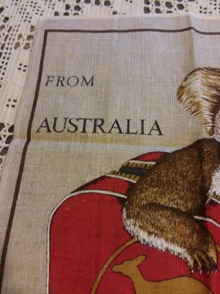 VINTAGE Tea Towel Linen Australian Koala Bears Fast Colours Qantas Travel 3