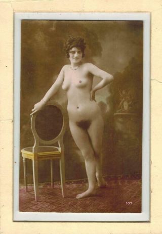 French Nude Woman Standing Chair Necklace 1910 - 1920 Photo Postcard V4