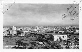 Rppc City Of Manila Philippines Quezon Bridge In Distance 1956 View