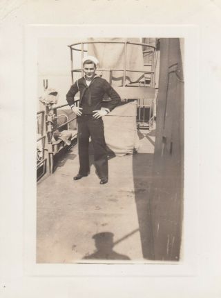 Vintage Photo Sailor Boy Posing On Ship In Uniform Young Military Guy