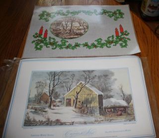 4 Vintage Currier And Ives Christmas Winter Scene Permanent Plastic Placemats