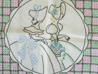 VTG Southern Belle Embroidered Linen Pillow Cover Lace Trim Case Design 4