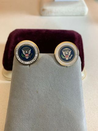 Ronald Reagan Signed Full Color Series Presidential Seal Cufflinks - White House