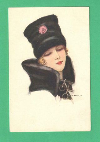 Vintage Nanni Art Deco Postcard Fashionable Lady Hat Coat
