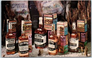 Vintage Ezra Brooks Whiskey Advertising Postcard Bourbon Bottles C1960s