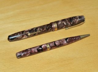 Conway Stewart Marbled Gold Nib Fountain Pen No.  84 & Propelling Pencil No.  26