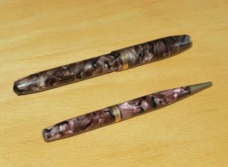 Conway Stewart Marbled Gold Nib Fountain Pen No.  84 & Propelling Pencil No.  26 2