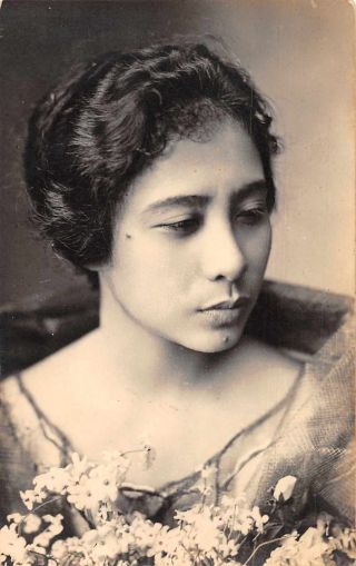 Philippines Woman With Flowers Real Photo Vintage Postcard Je229706