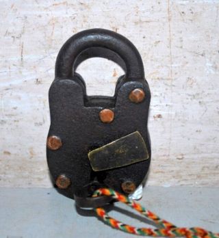 Old Indian Antique Iron Brass Hand Crafted PadLock With Key 2