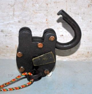 Old Indian Antique Iron Brass Hand Crafted PadLock With Key 3