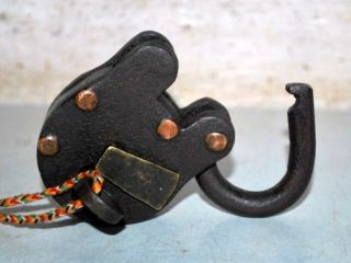 Old Indian Antique Iron Brass Hand Crafted PadLock With Key 4