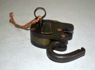 Old Indian Antique Iron Brass Hand Crafted PadLock With Key 5