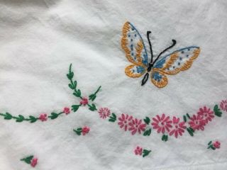 Vintage Retro Pair Cotton Embroidered Butterfly And Flower Floral Pillow Cases