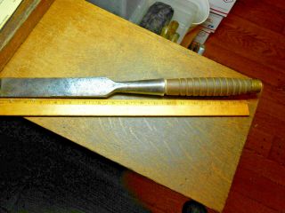 Antique Th Witherby ? Heavy 1 - 1/2 " Timber Framing Chisel W/ Handle