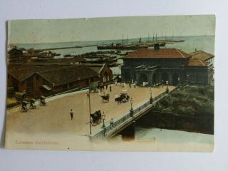 1900s Ceylon Colombo Harbour With Ships Rickshaws