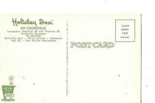 HOLIDAY INN OF COOKEVILLE,  TENNESSEE 1960 ' S ADVERTISING POST CARD 2