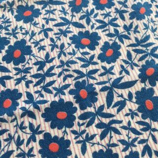 Vintage Blue White Red Flowers Floral Cotton Feed Sack Sewing Craft Quilts Dolls