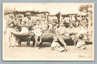 Seminole Indian Kids On Stuffed Alligator Rppc Rare Antique Doubleday Photo 30s
