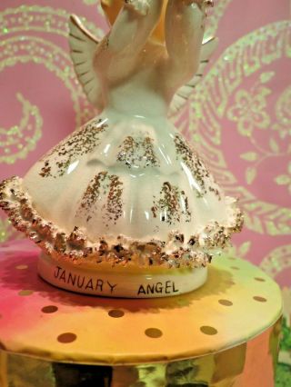 Vtg Artmark January Year ' s Angel W PINK Party Hat Golden Horn Ruffled Dress 5