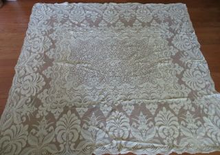 Vintage Tablecloth Lace Rectangle Beige 72 " X 66 "