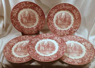 Set Of 5 Wedgwood Porcelain Dinner Plates,  Albion College Michigan,  Robinson Hall