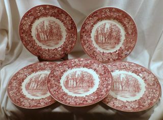 Set of 5 Wedgwood Porcelain Dinner Plates,  Albion College Michigan,  Robinson Hall 8